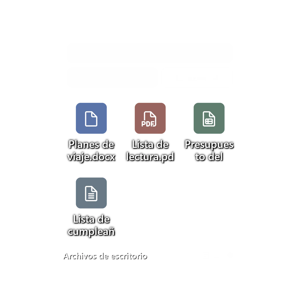 Categorías de archivos del escritorio — Cuadrícula de iconos — Vidrio oscuro